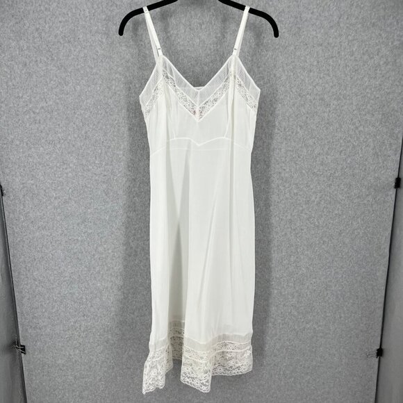 Youth Form VTG Midi Slip Dress Size 36 White Pleated Lace Dainty Bridal Coquette - Picture 1 of 12